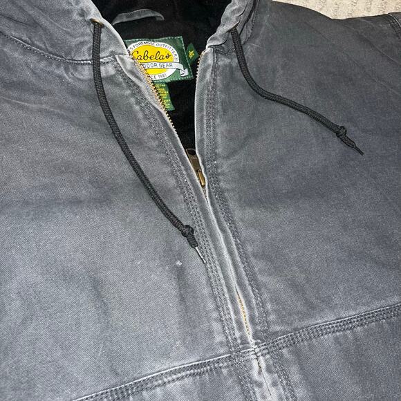 Vintage Cabelas Men faded black Insulated Canvas Chore Work Coat Hooded size  XL - Picture 10 of 10